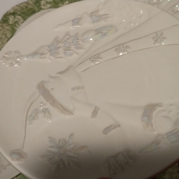 Bella Casa snowman picture with  trees and snowflake saucer size plates. - Picture 5 of 5